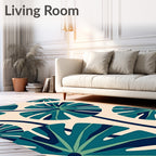 Tropical Teal Leaf Radiating Spoke Rug