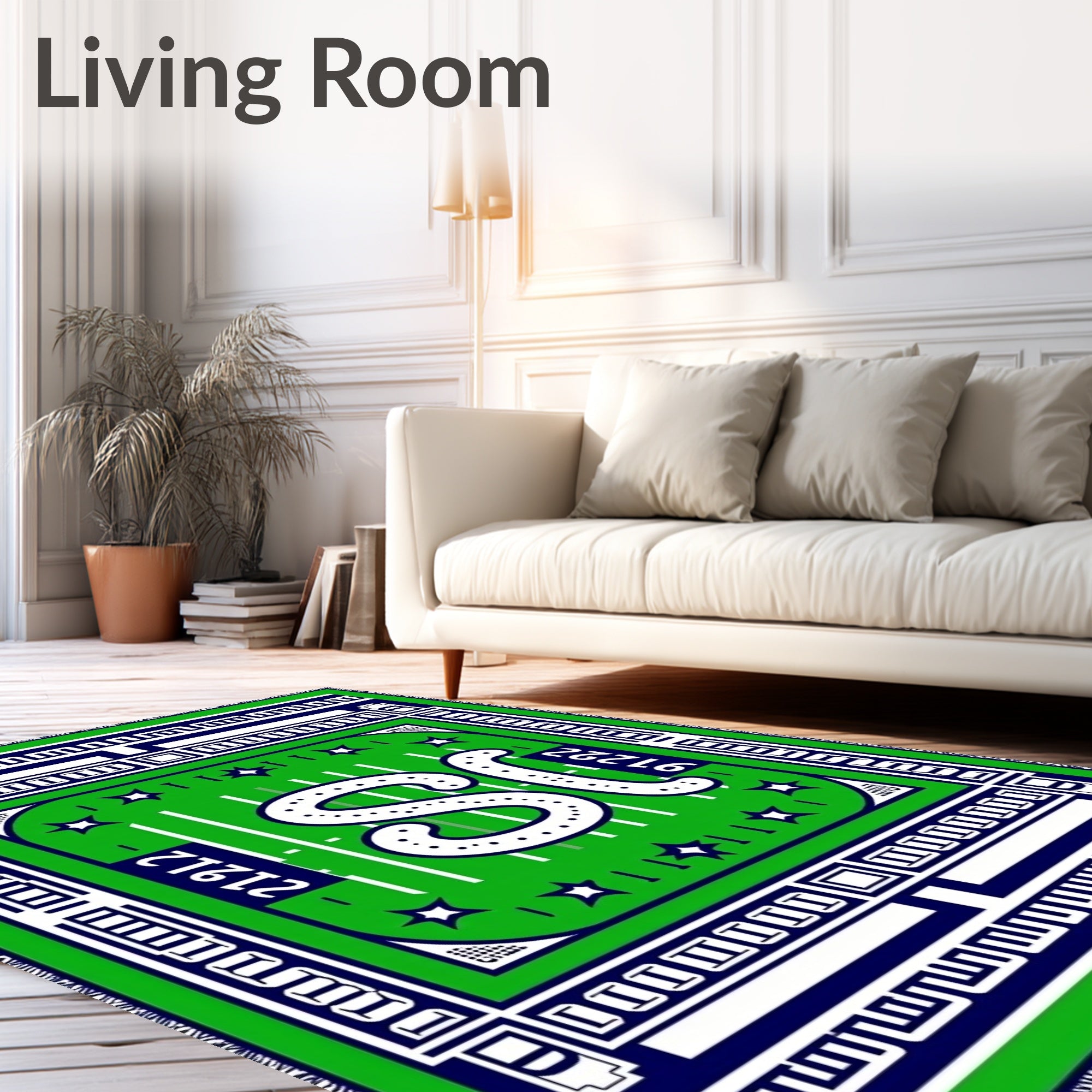 Green Football Field White SC Rug