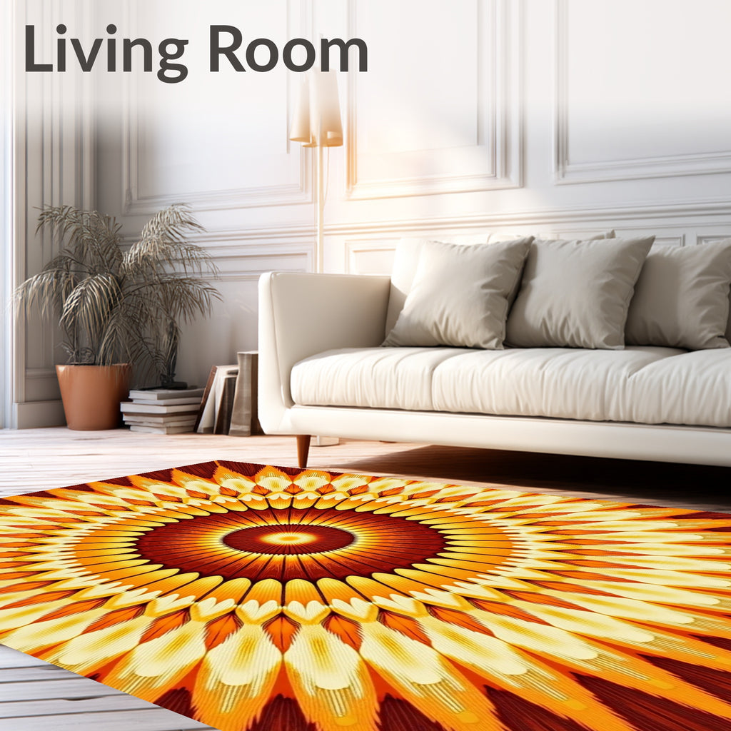 Warm Orange Burst Mandala Rug
