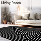 Modern Black White Geometric Inlay Rug