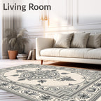 Cream and Charcoal Floral Medallion Rug