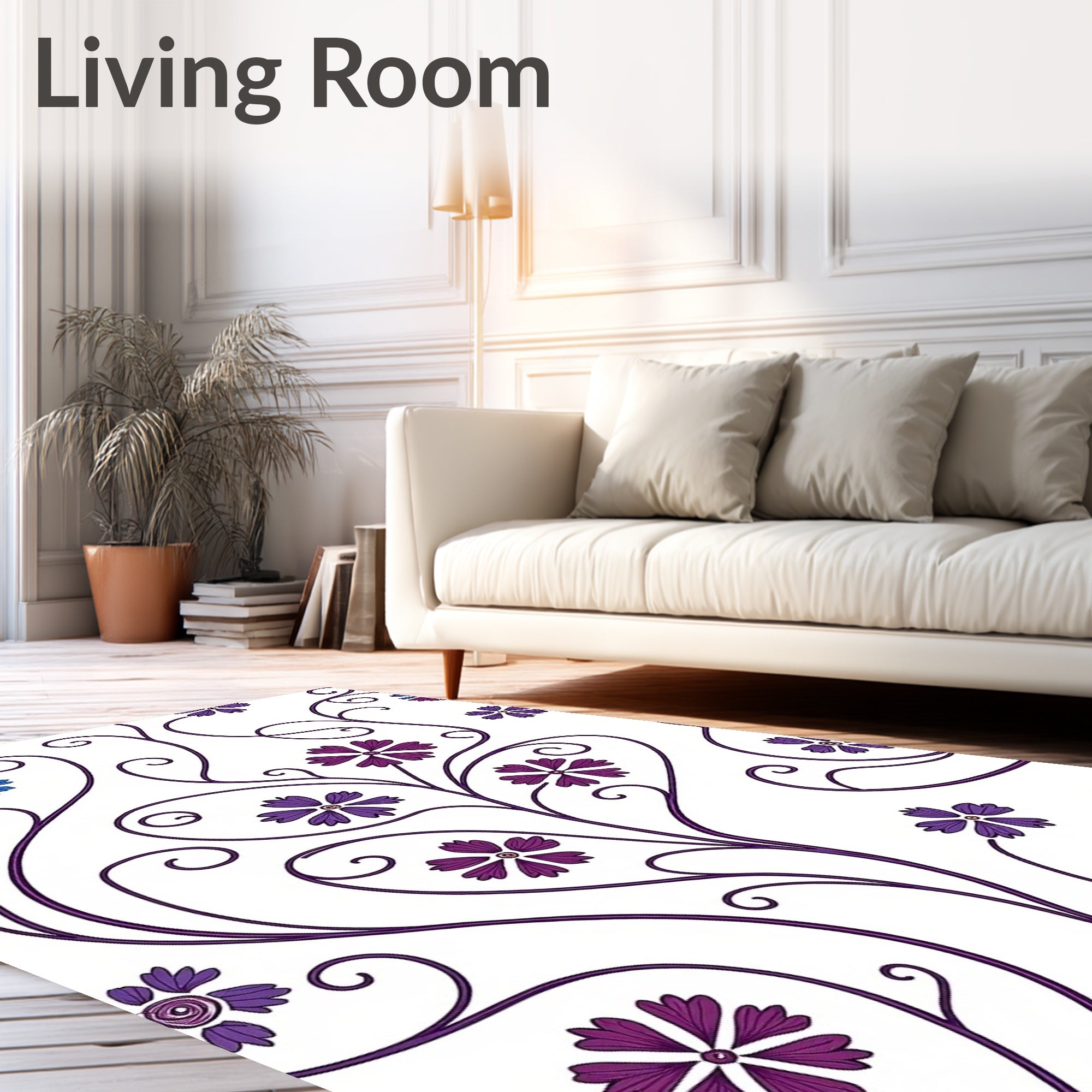 Violet Floral Swirl Vine Rug