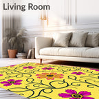 Vibrant Yellow Fuchsia Floral Vine Rug