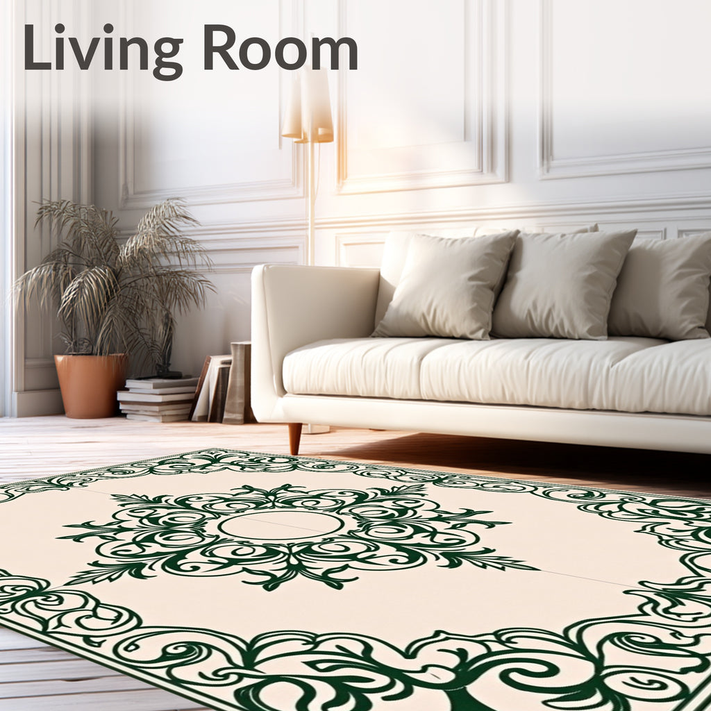 Emerald Green Scrollwork Central Bloom Rug