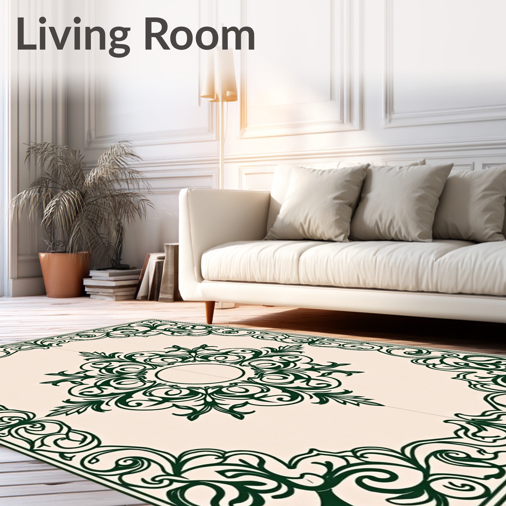 Emerald Green Scrollwork Central Bloom Rug