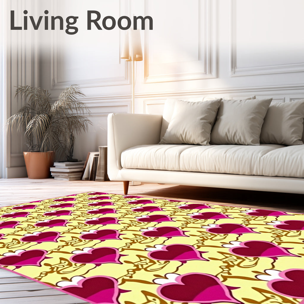 Pink Heart Yellow Chain Repeats Rug