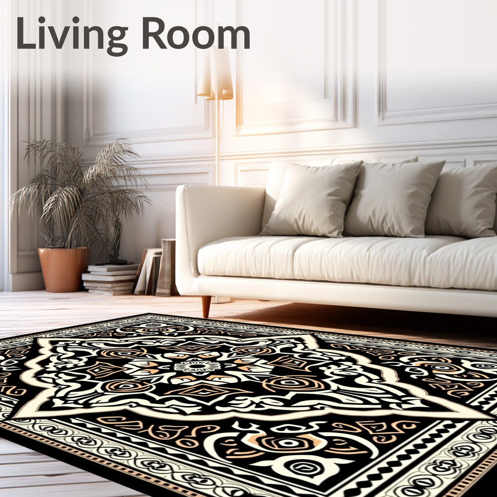 Ornate Ivory and Peach Medallion Rug