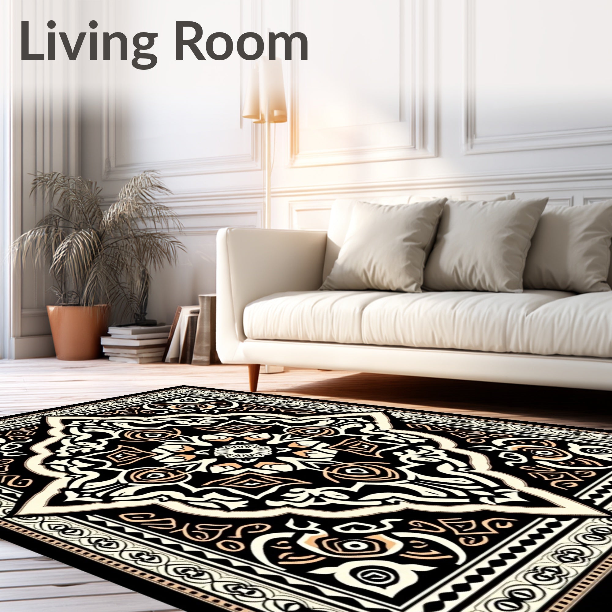 Ornate Ivory and Peach Medallion Rug