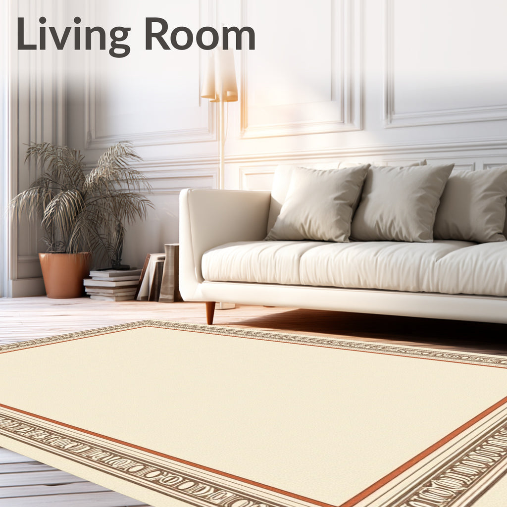 Terra Cotta Cream Geometric Border Rug