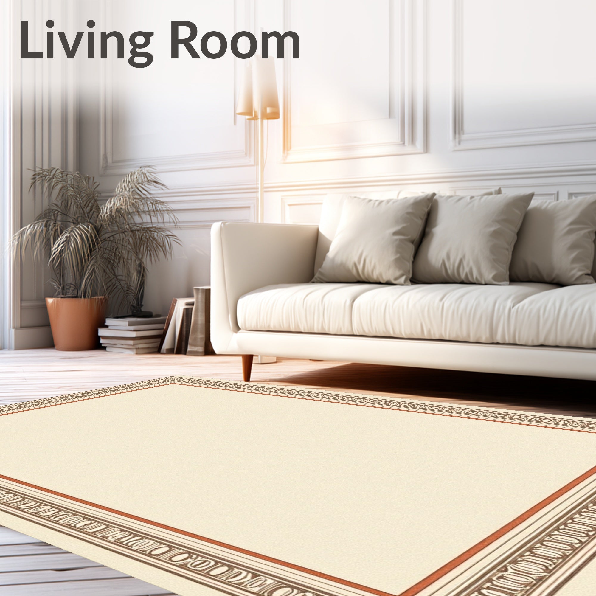 Terra Cotta Cream Geometric Border Rug