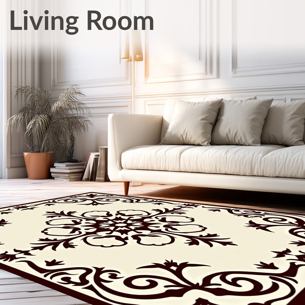 Brown Floral Scroll Medallion Rug