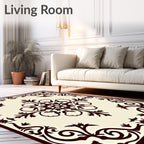 Brown Floral Scroll Medallion Rug