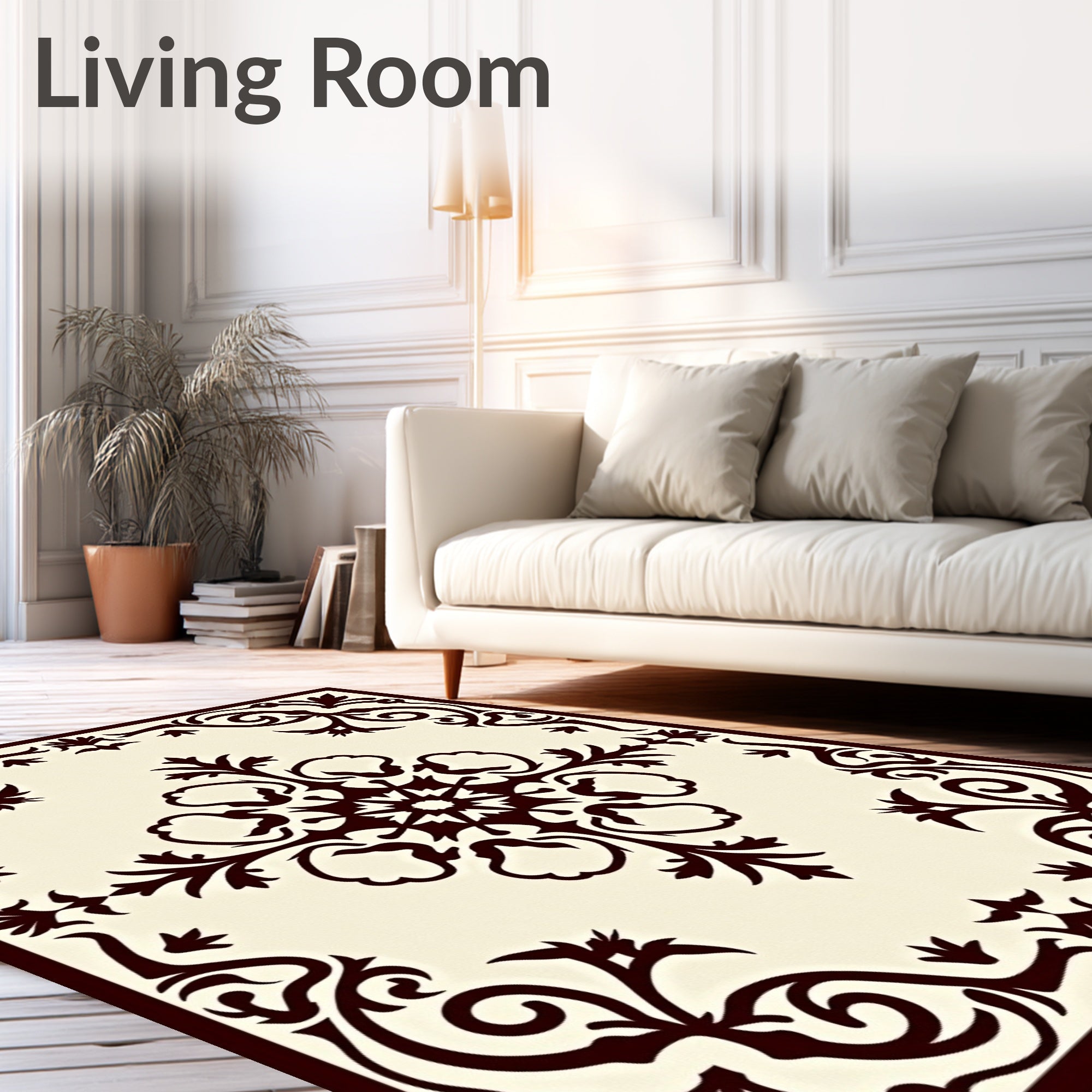 Brown Floral Scroll Medallion Rug