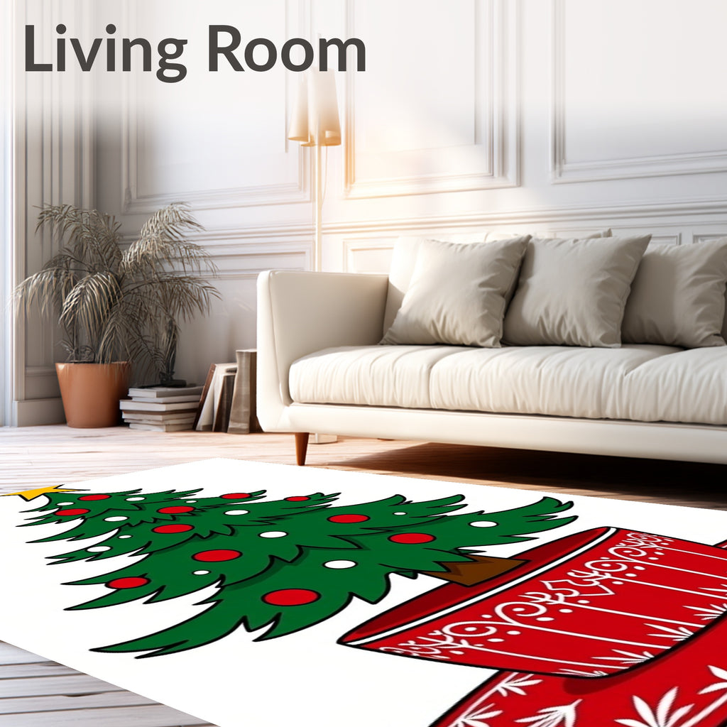 Festive Red Green Christmas Tree Rug