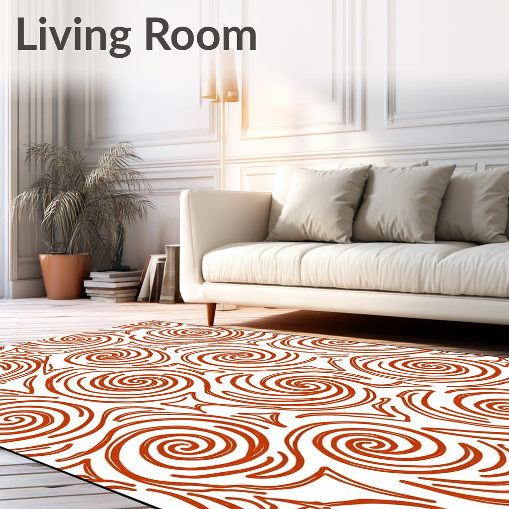 Orange Swirl Continuous Line Art Rug