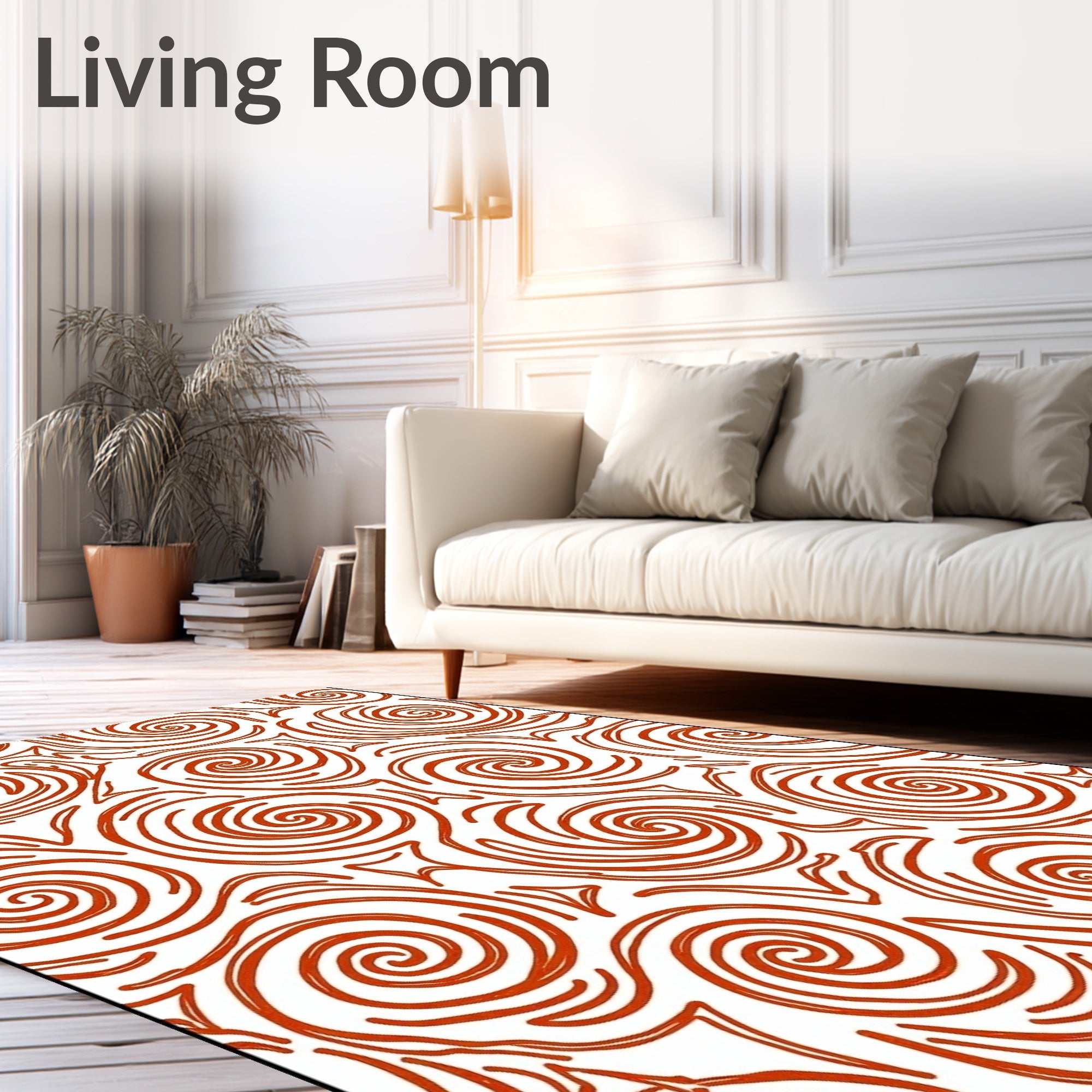 Orange Swirl Continuous Line Art Rug
