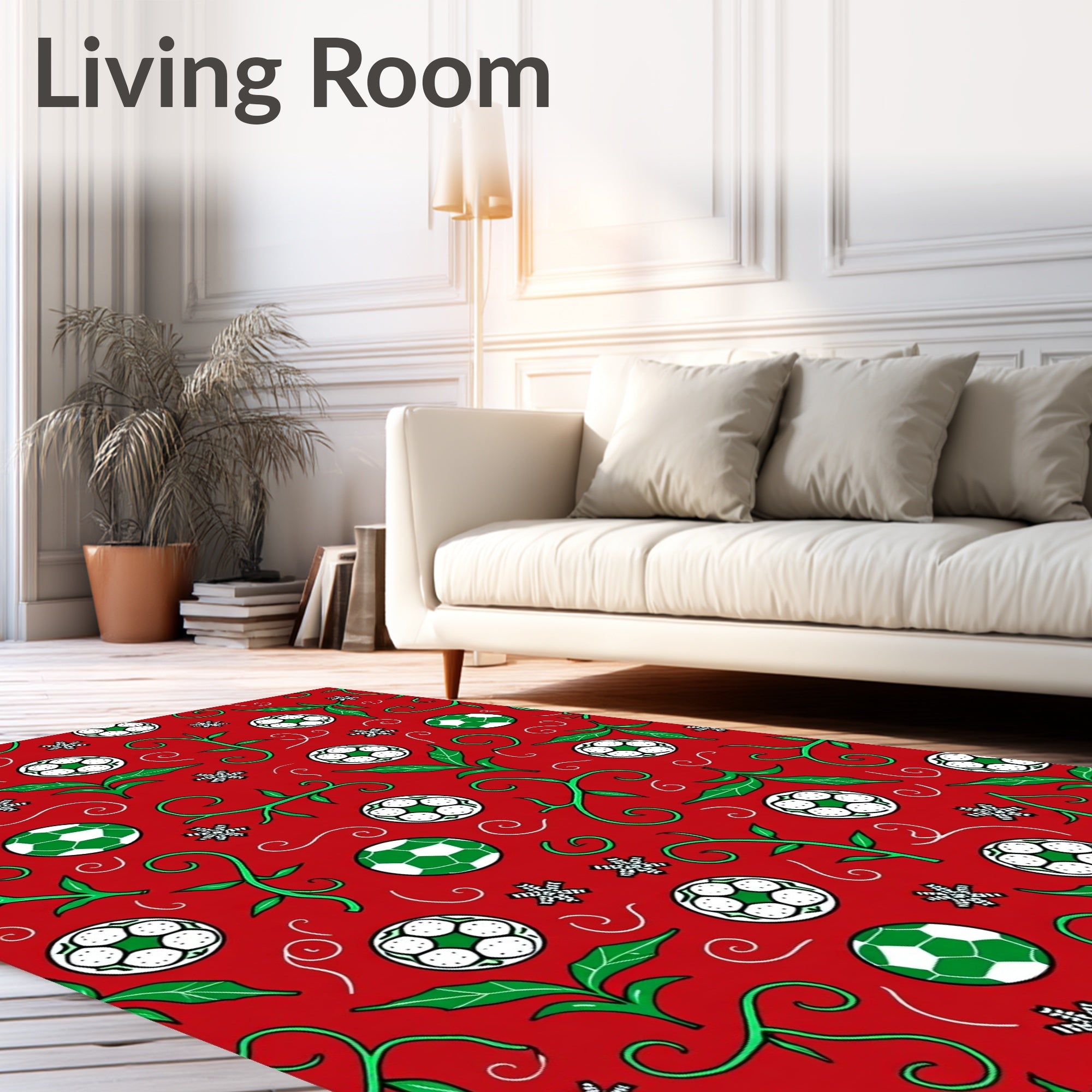 Red Football Vines Snowflakes Swirls Rug