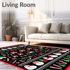 Jolly Snowman and Tree Holiday Stripes Rug