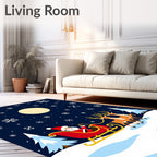 Santa Sleigh Flying Snowflakes Moon Night Rug