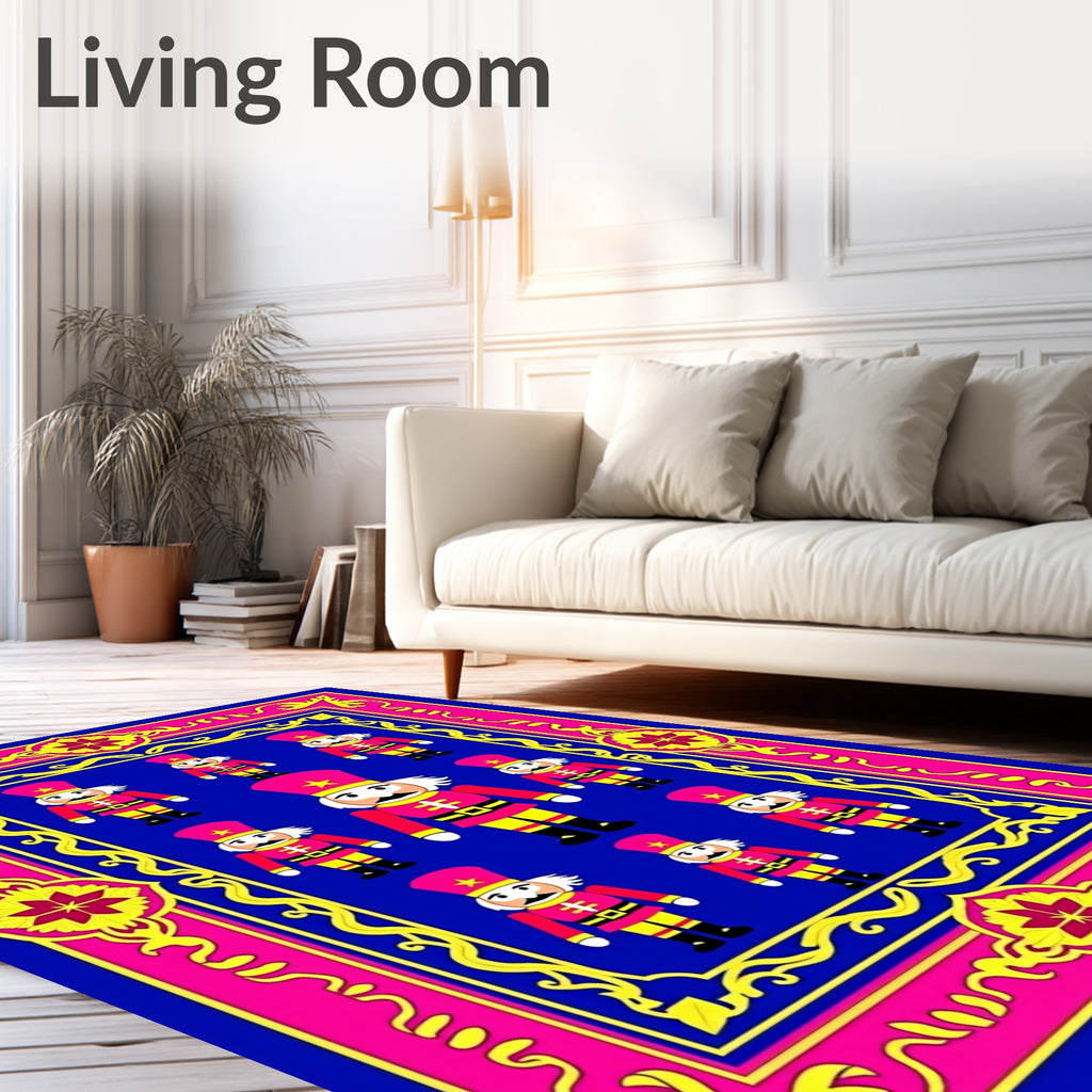 Bold Nutcracker Navy Pink Yellow Frame Rug