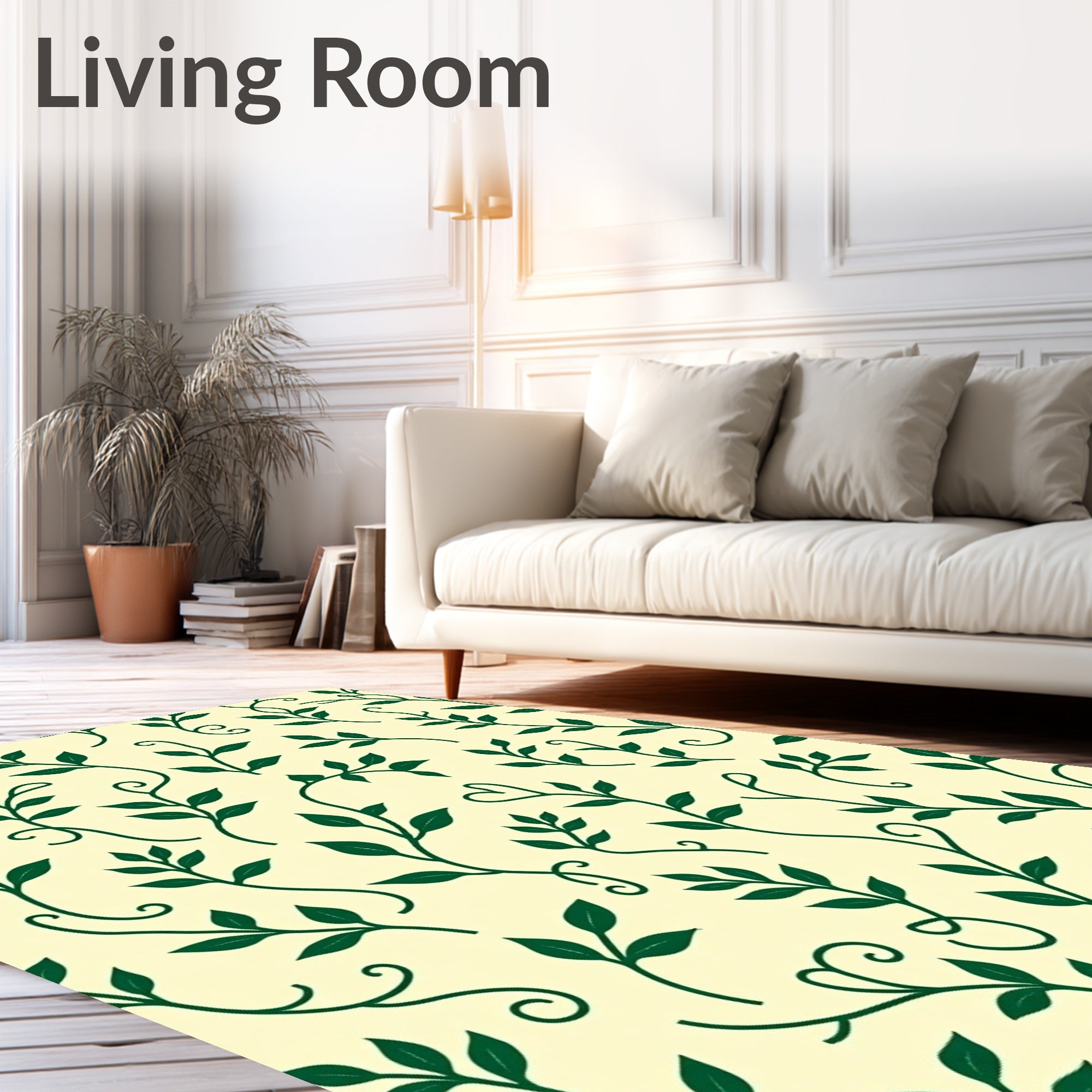 Dark Green Vine Botanical Swirls Rug