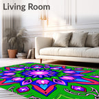 Vibrant Green Floral Jewel Mandala Rug