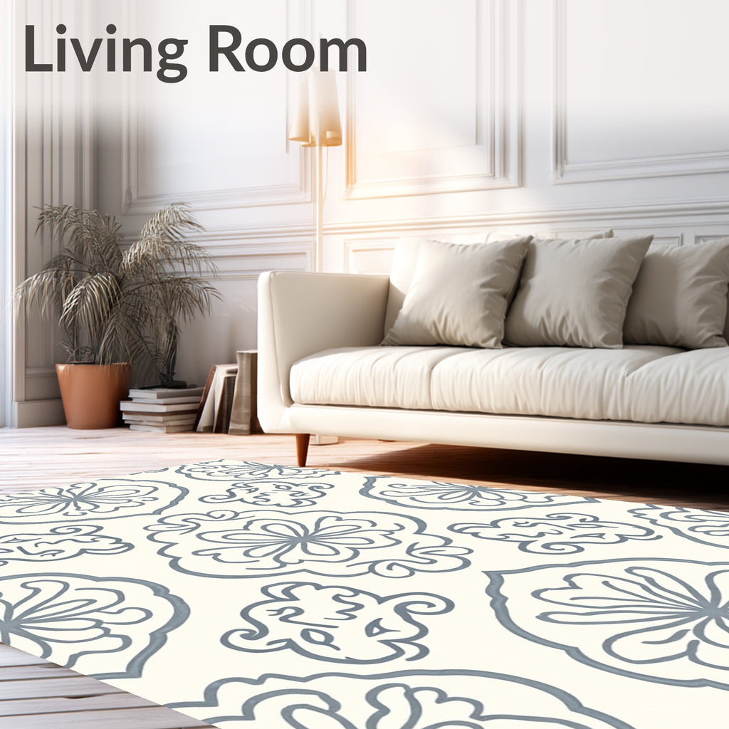 Soft Blue Floral Medallion Arabesque Rug