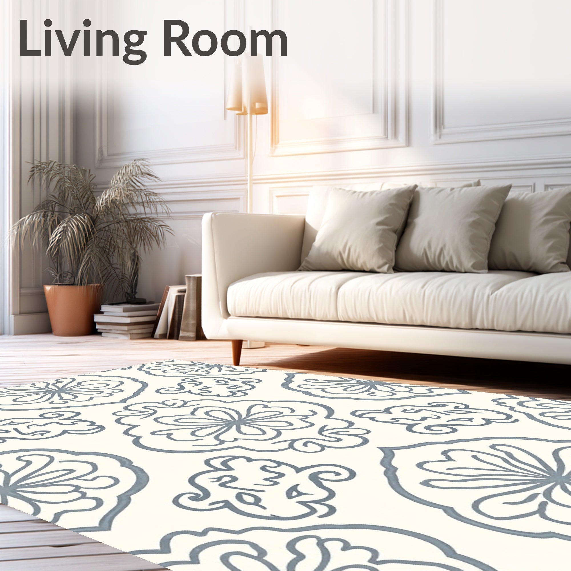Soft Blue Floral Medallion Arabesque Rug