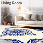 Ornate Blue Mandala Medallion Tile Rug