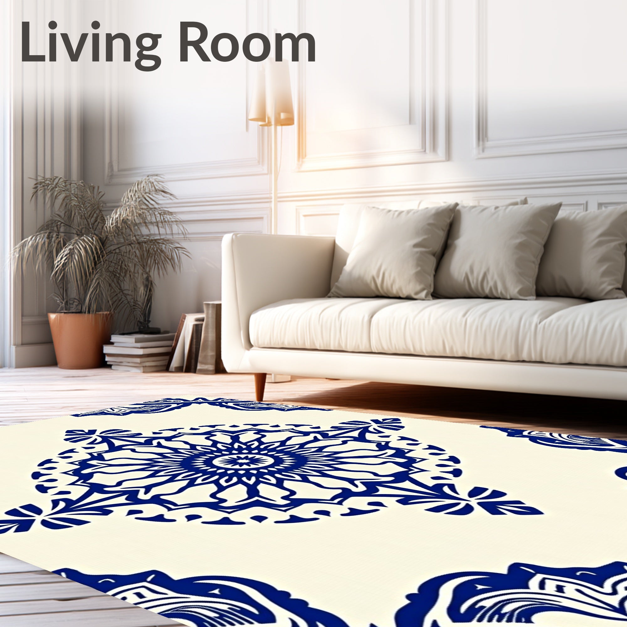 Ornate Blue Mandala Medallion Tile Rug