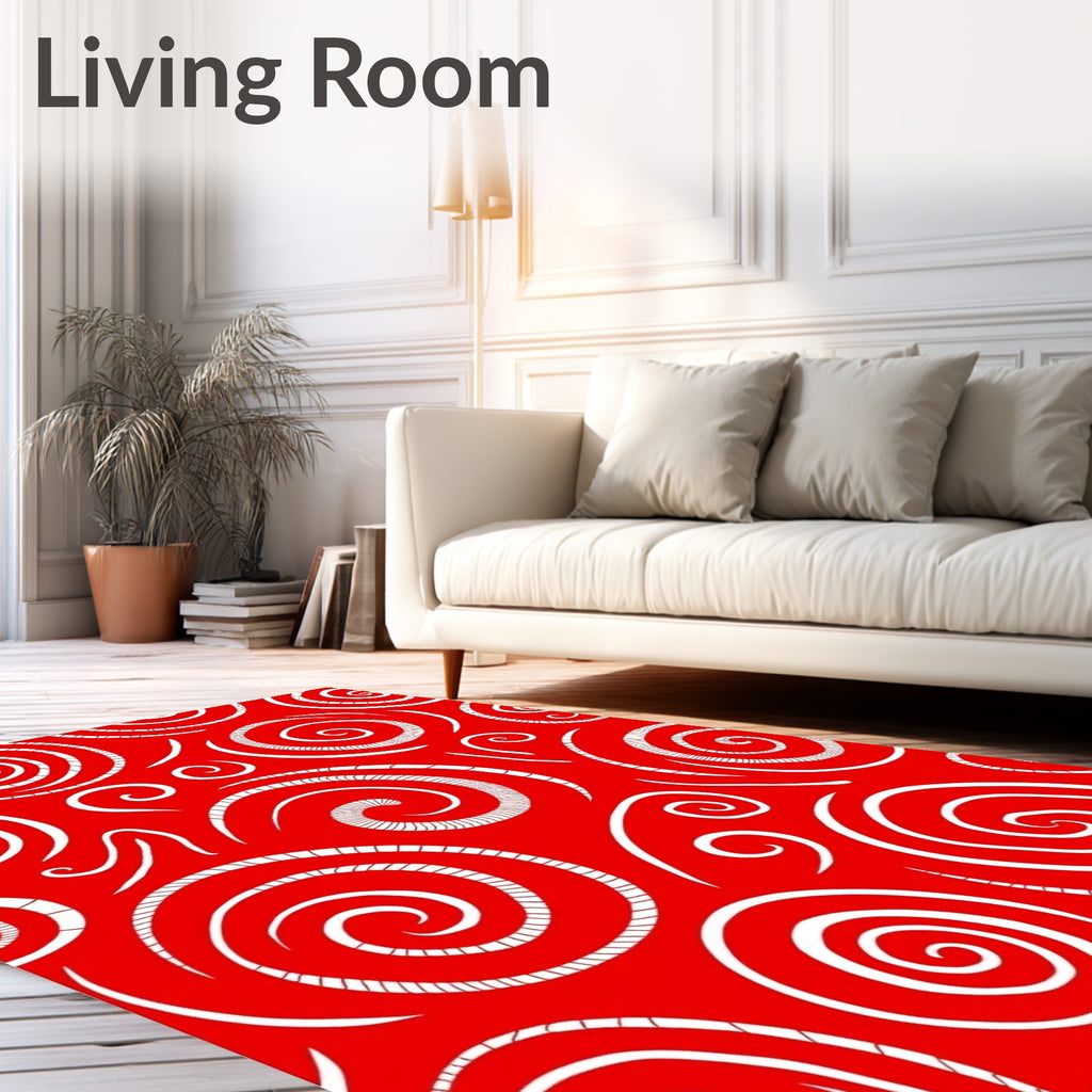 Bold Red Swirling Abstract Rug