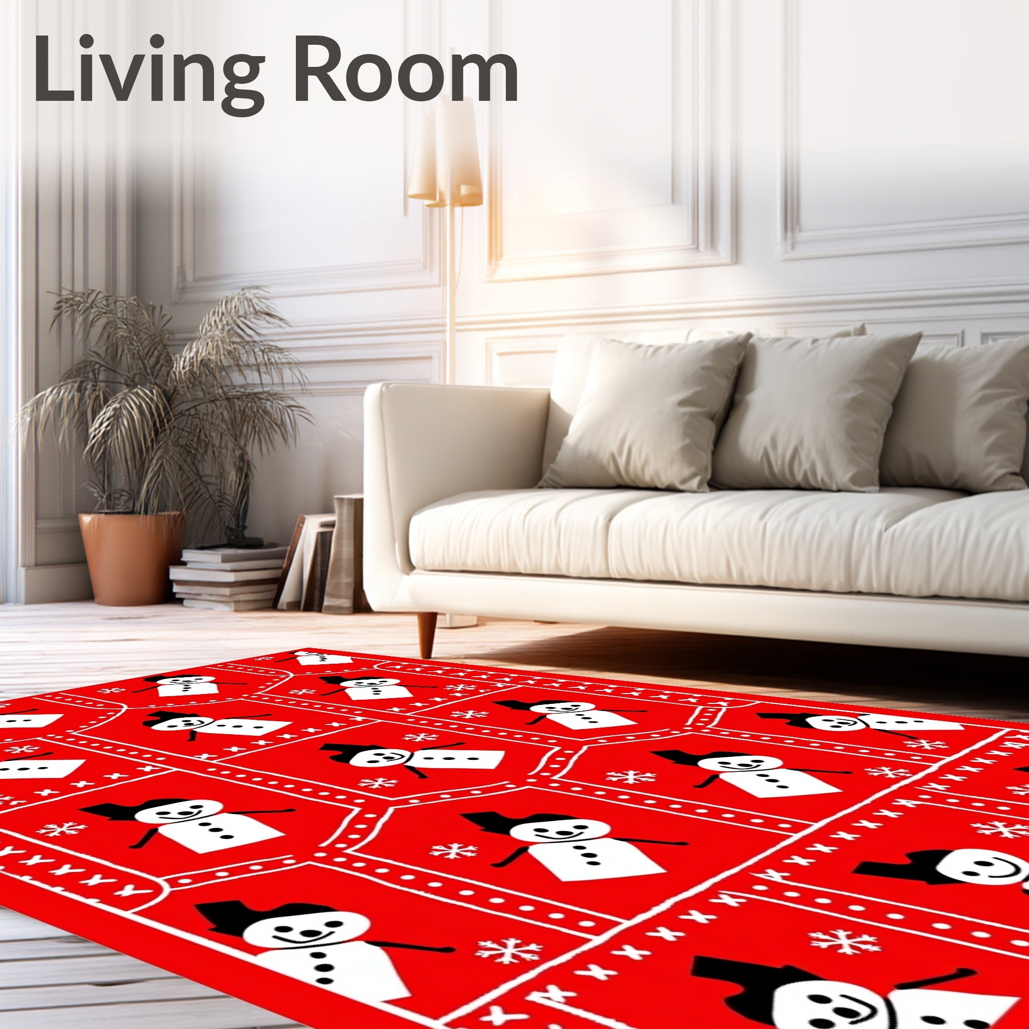 Red Snowman Winter Landscape Rug