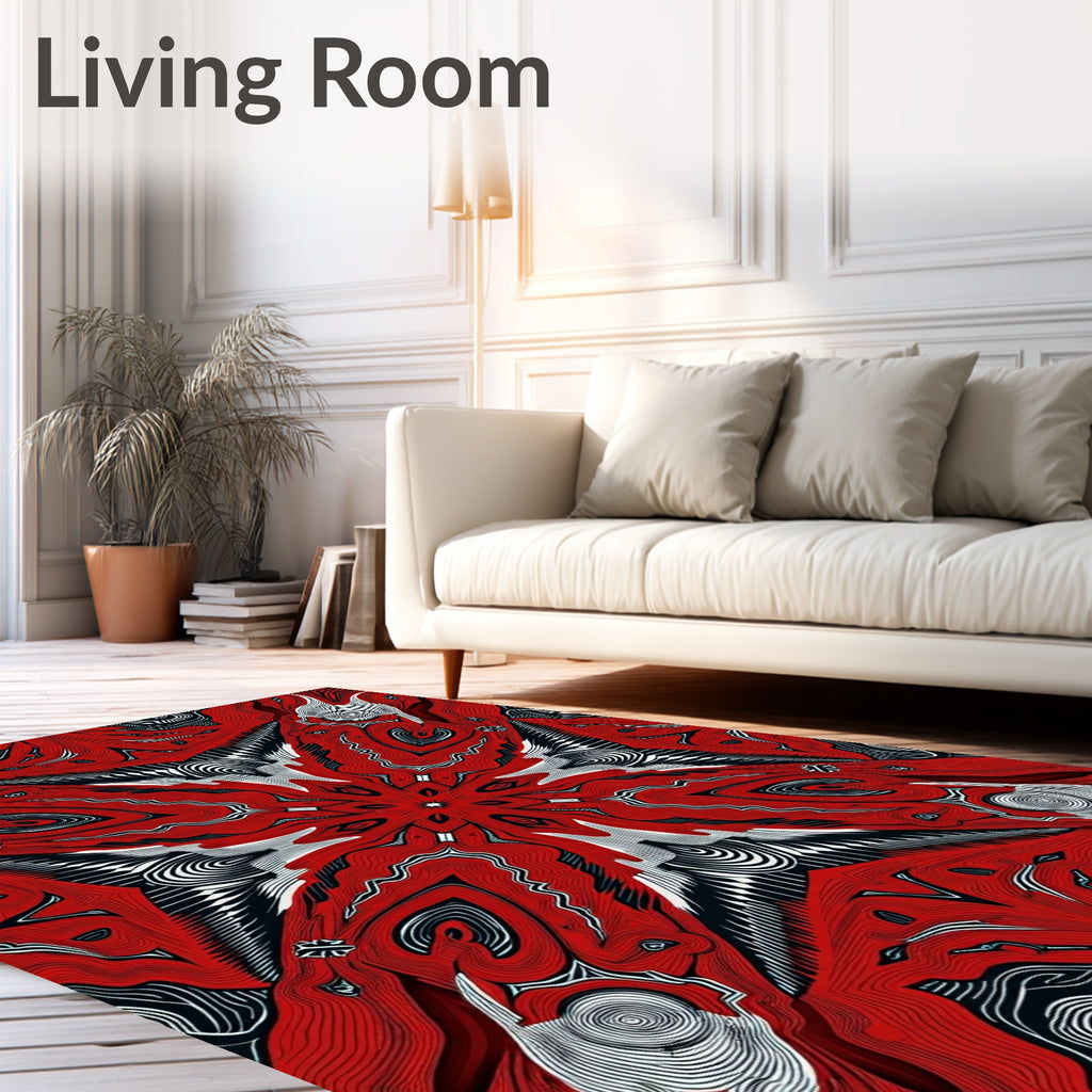 Bold Red Abstract Organic Symmetry Rug