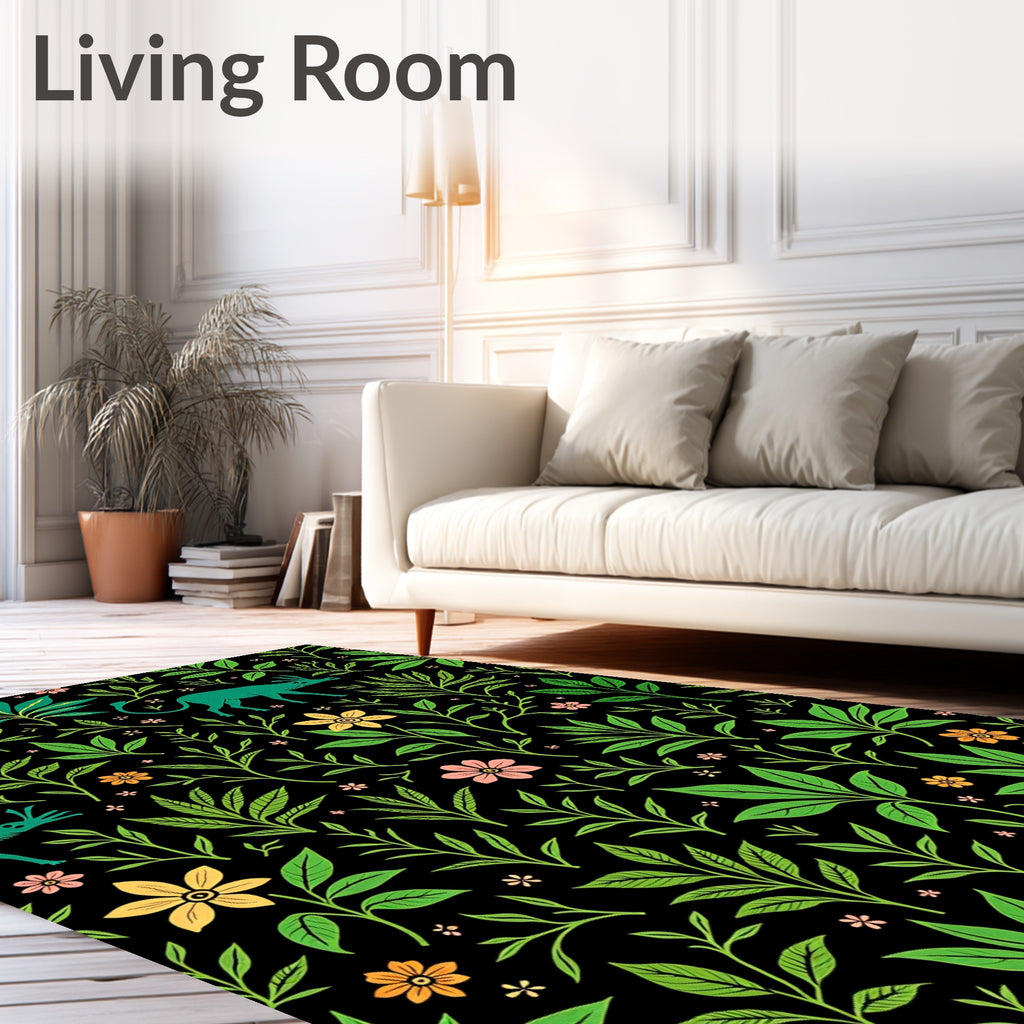 Whimsical Green Creatures Floral Garden Rug