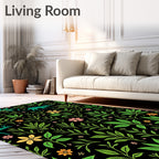 Whimsical Green Creatures Floral Garden Rug