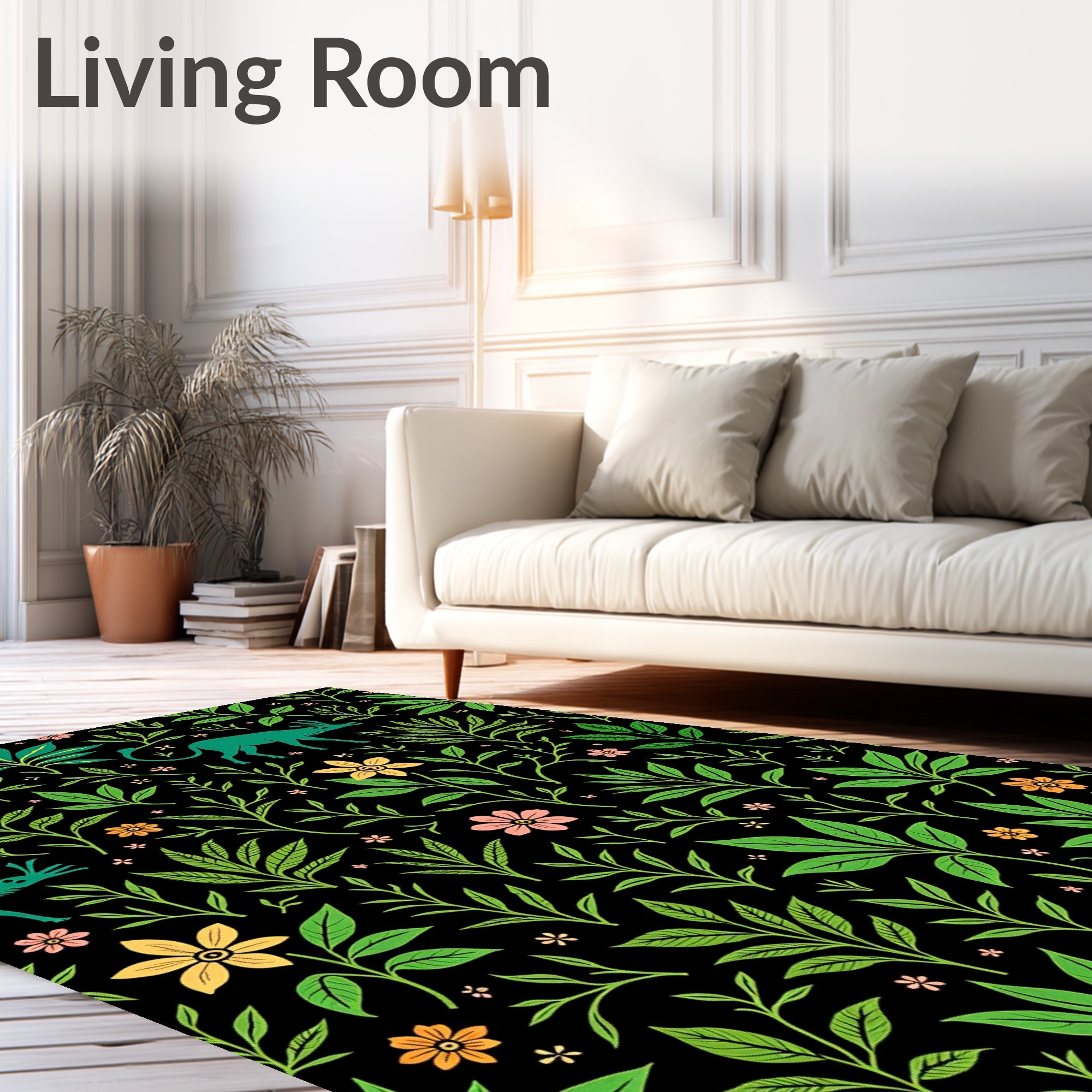 Whimsical Green Creatures Floral Garden Rug