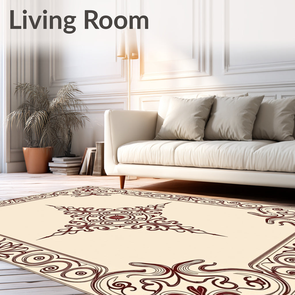 Ornate Burgundy Medallion Border Rug
