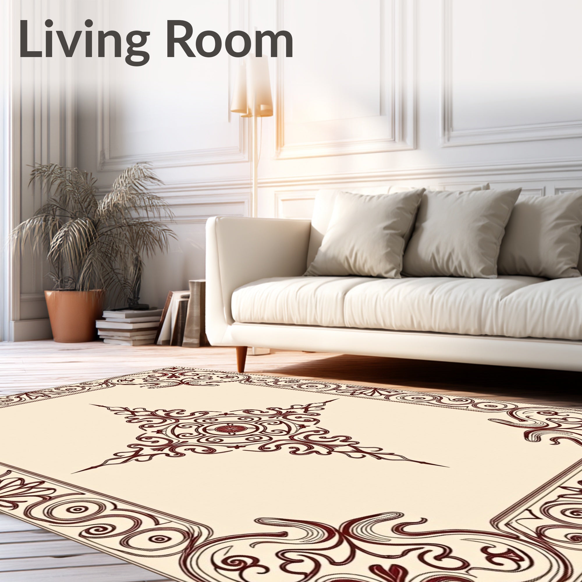 Ornate Burgundy Medallion Border Rug
