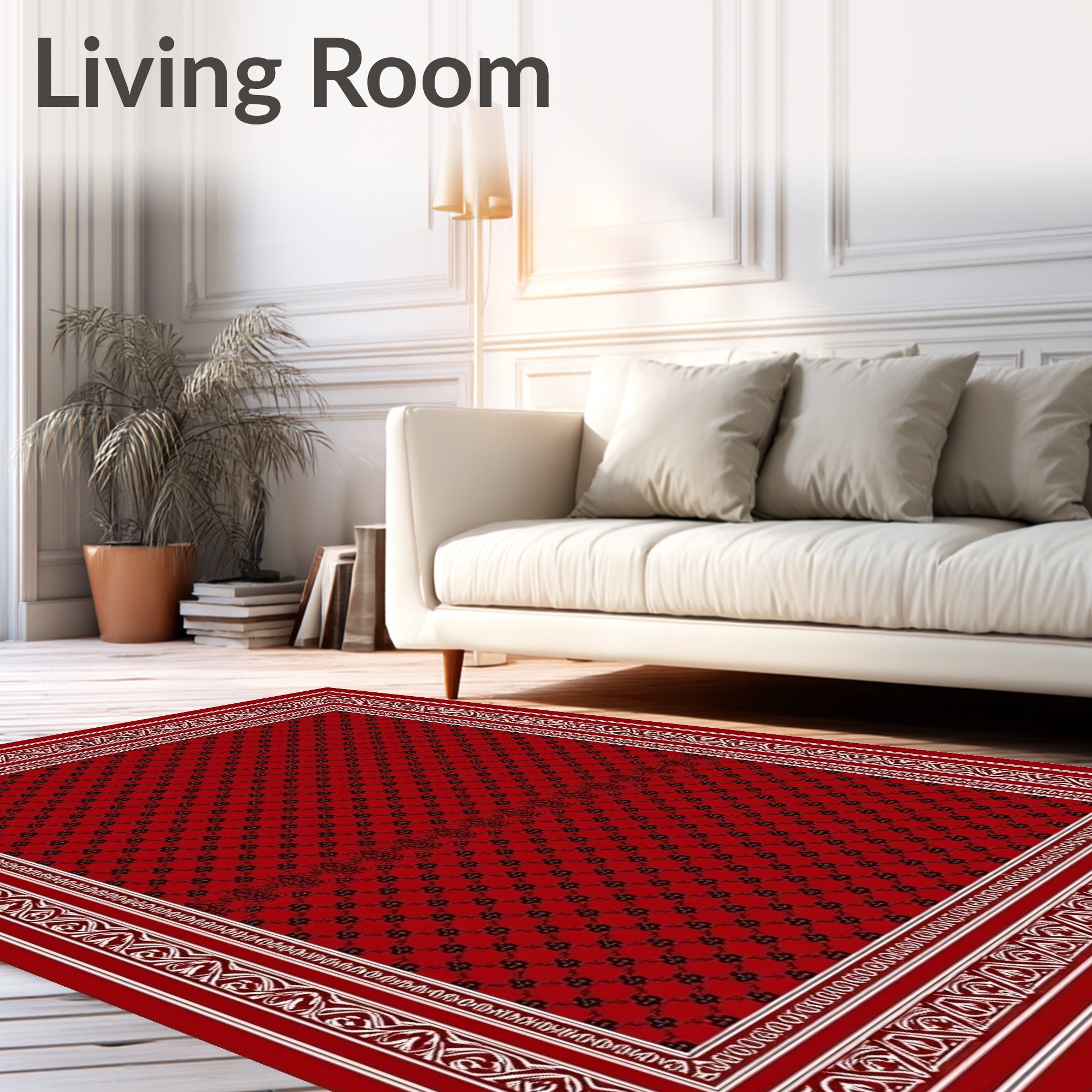 Rich Crimson Lattice Border Rug