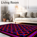 Dramatic Red Blue Intersecting Squares Rug