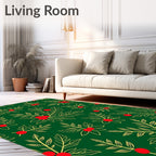 Green Red Holly Branch Botanical Rug