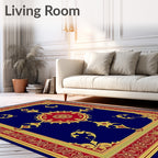 Royal Blue Red Gold Medallion Border Rug