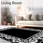 White Intricate Floral Scroll Border Rug