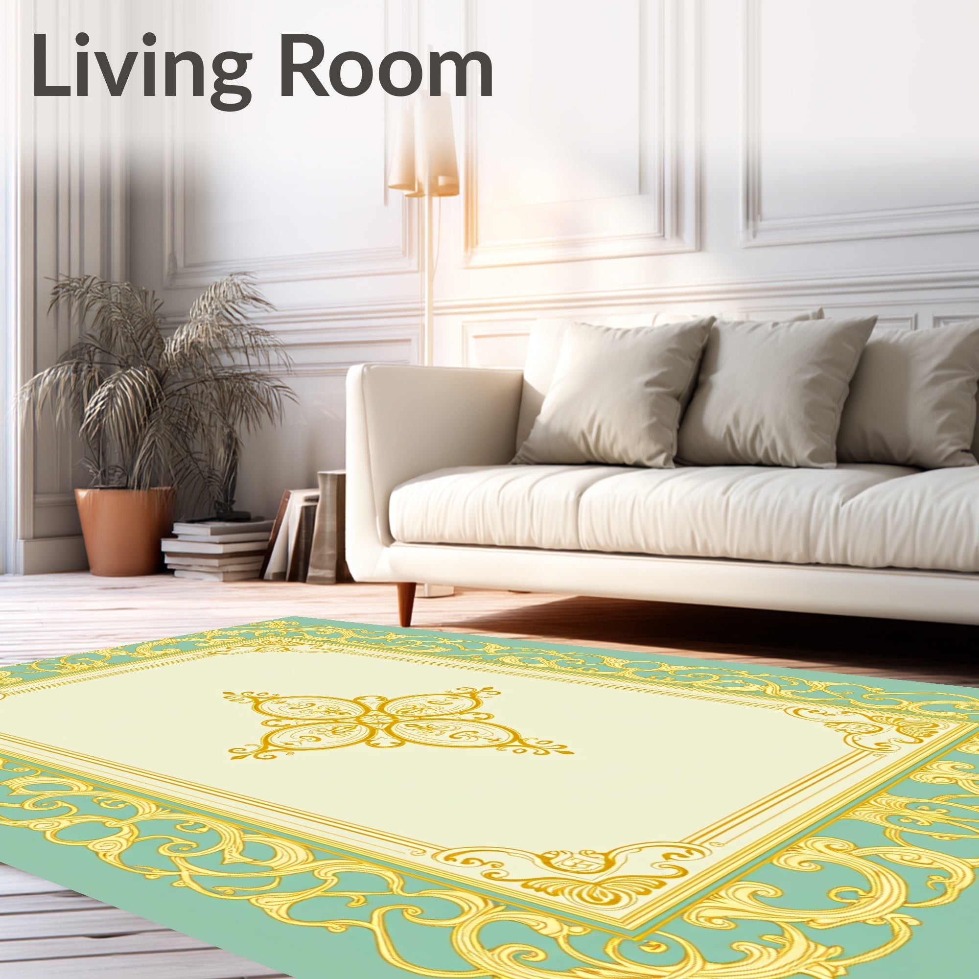 Vintage Gold Ornate Floral Frame Rug