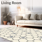 Neutral Cream Gray Hexagonal Floral Rug