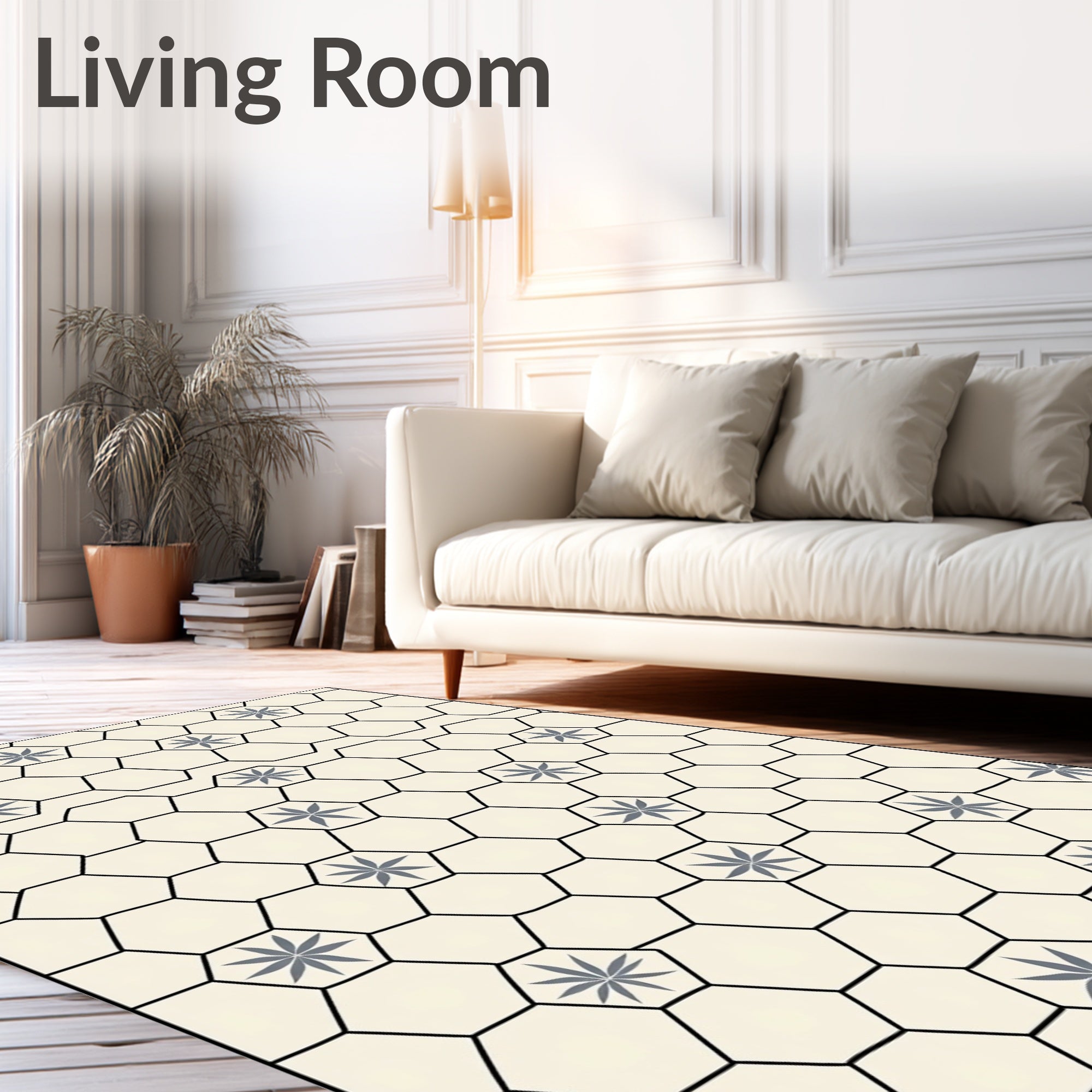 Neutral Cream Gray Hexagonal Floral Rug