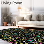 Whimsical Floral Tribal Medallion Black Rug