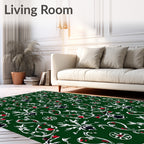 Emerald Green White Red Floral Scroll Rug