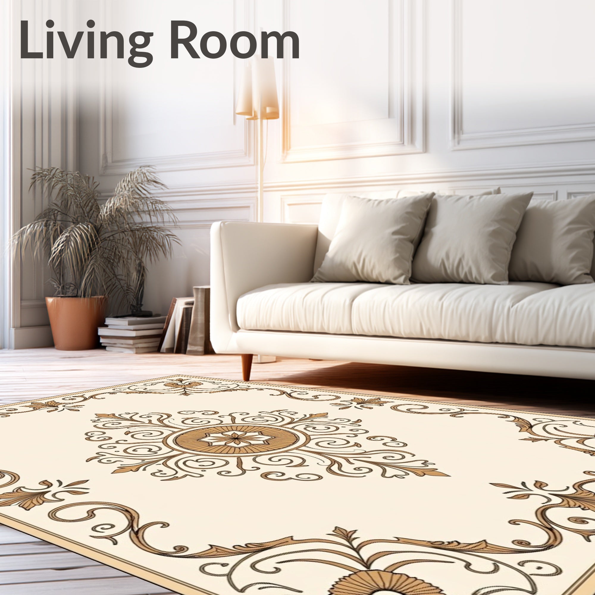 Ornate Golden Floral Medallion Rug