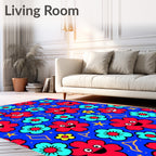 Happy Red Turquoise Flower Stars Rug